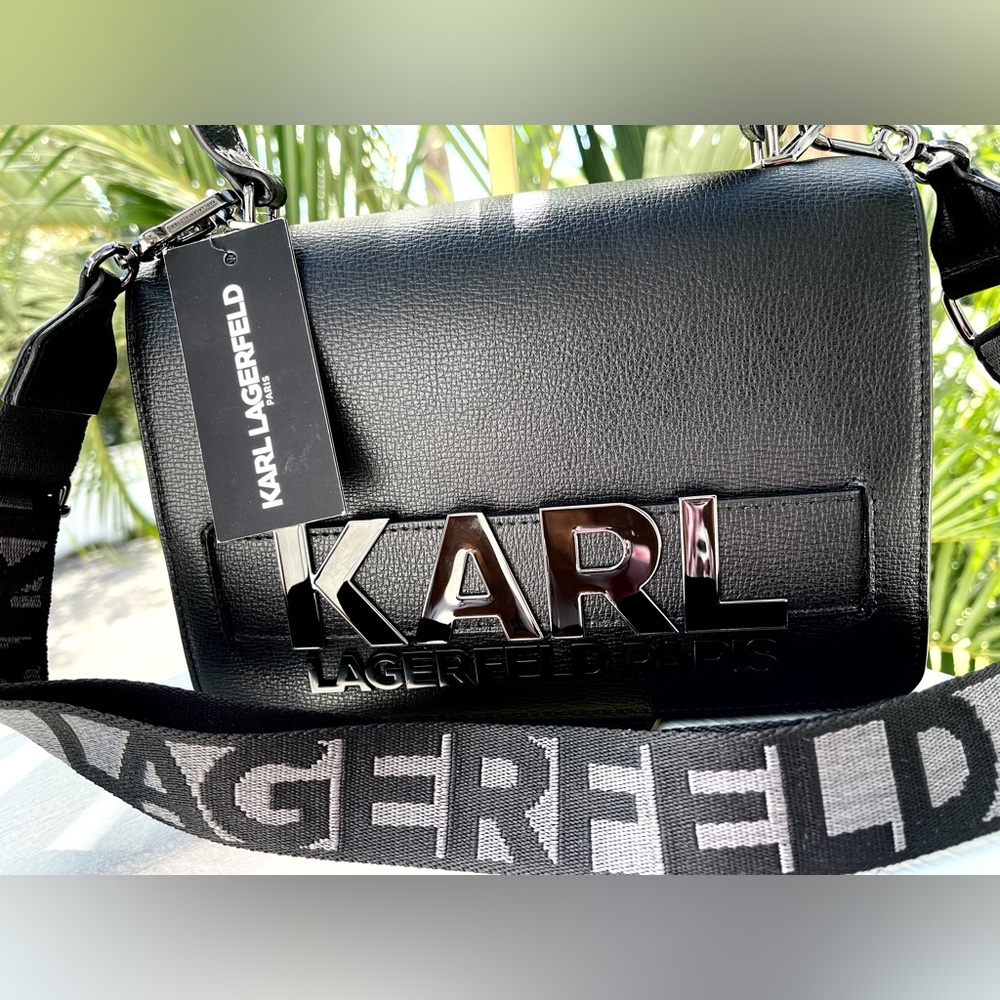 Karl Lagerfeld NWT RP$228 Crossbody/Shoulder Or Top Handle carry Bag Blk Leather